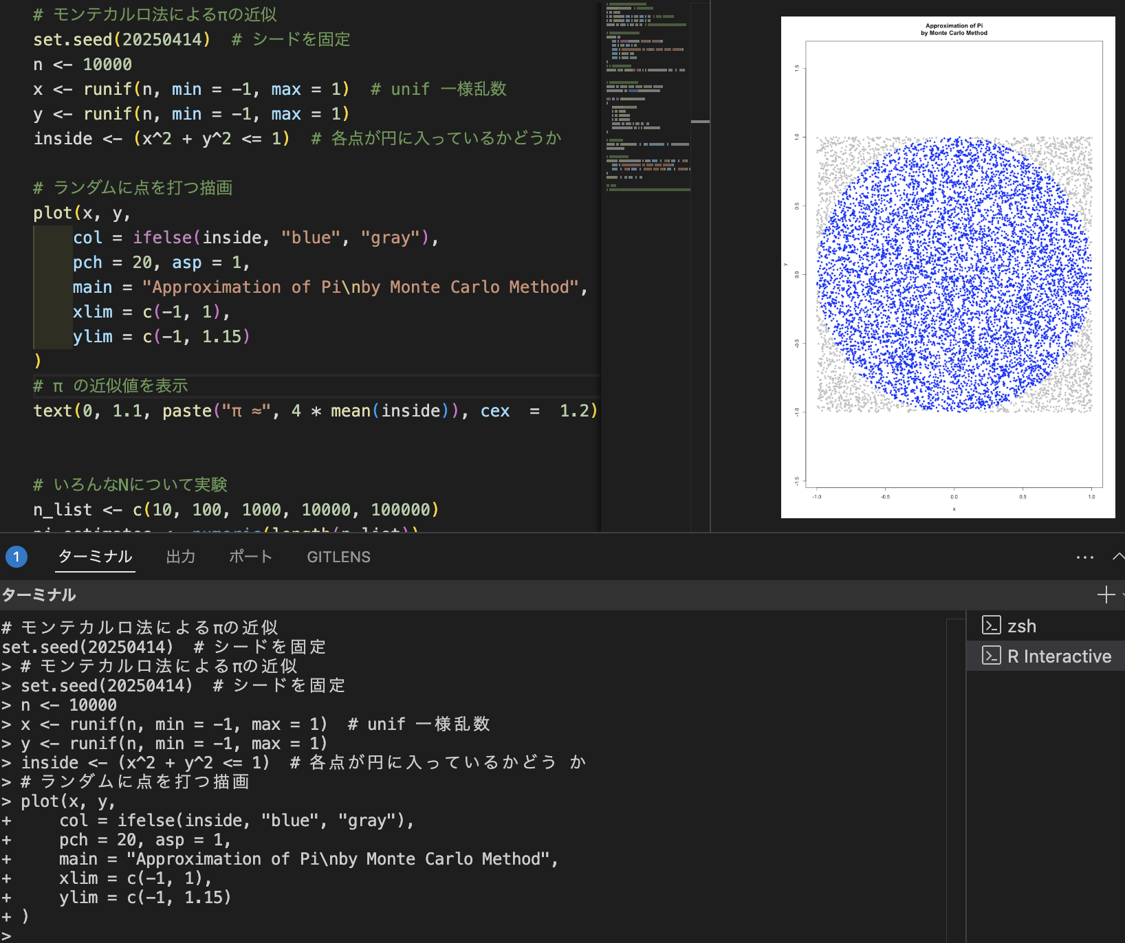 VSCodeでRを実行しているスクリーンショット